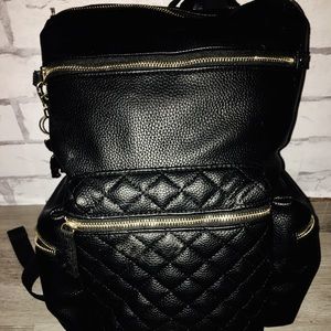 FAUX LEATHER QUILTED FUNCTIONAL BACKPACK